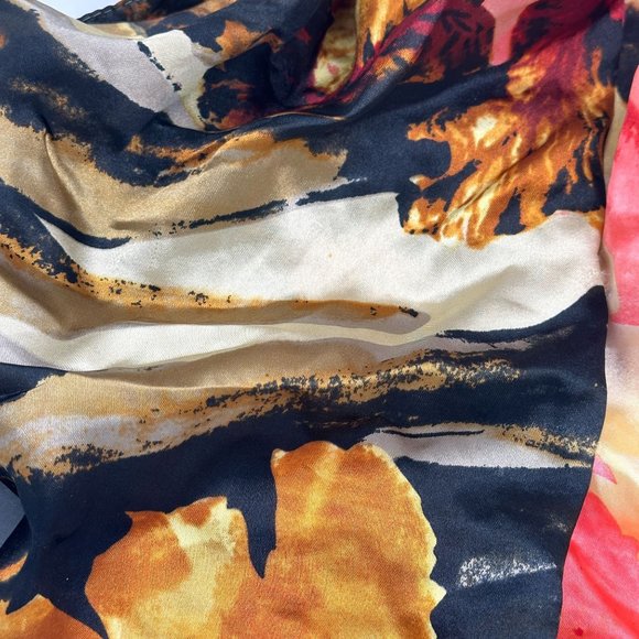 Boutique Silk Blend Multi Color Brown Yellow Red Abstract Print Scarf - Picture 2 of 8